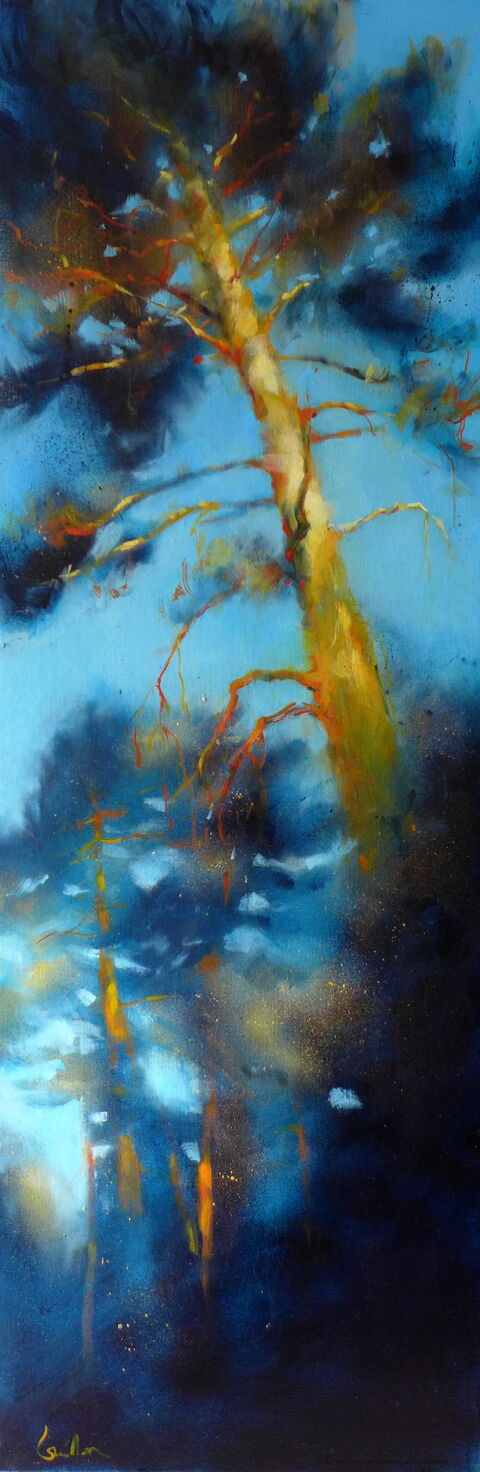 "Les pins, au matin" Huile sur toile, 120 x 40 cm