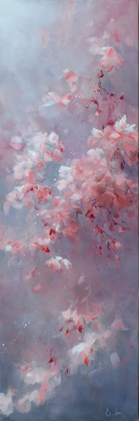 "Sakura I" Huile sur toile, 90 x 30 cm
