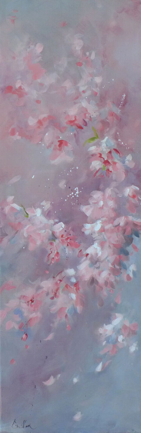 "Sakura II" Huile sur toile, 90 x 30 cm