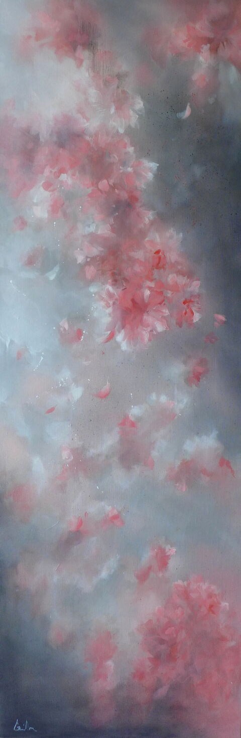 "Sakura III" Huile sur toile, 150 x 50 cm