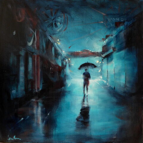 "Sous la pluie" Huile sur toile, 60 x 60 cm