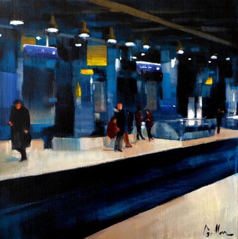 "Metro en bleu" Huile sur toile, 50 x 50 cm