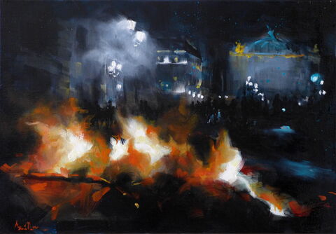 "Paris brûle-t-il?" Huile sur toile, 38 x 55 cm