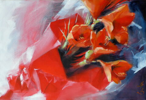 "Amaryllis" Huile sur toile, 61 x 46 cm